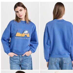 Frame Denim Blue and Gold Graphic Crewneck Sweater